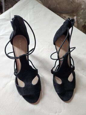 Tahari Dara Black Suede Lace Up Heels Womens 7M